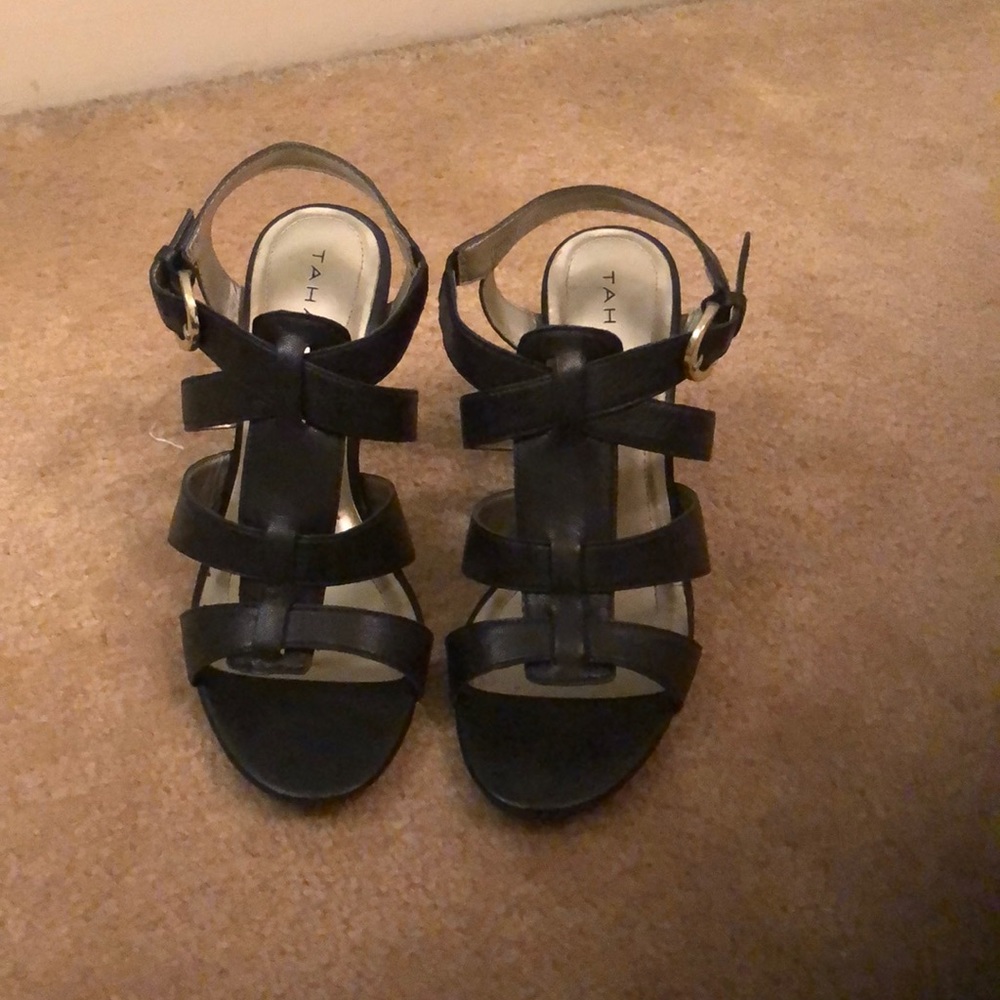 Strappy black sandal heels